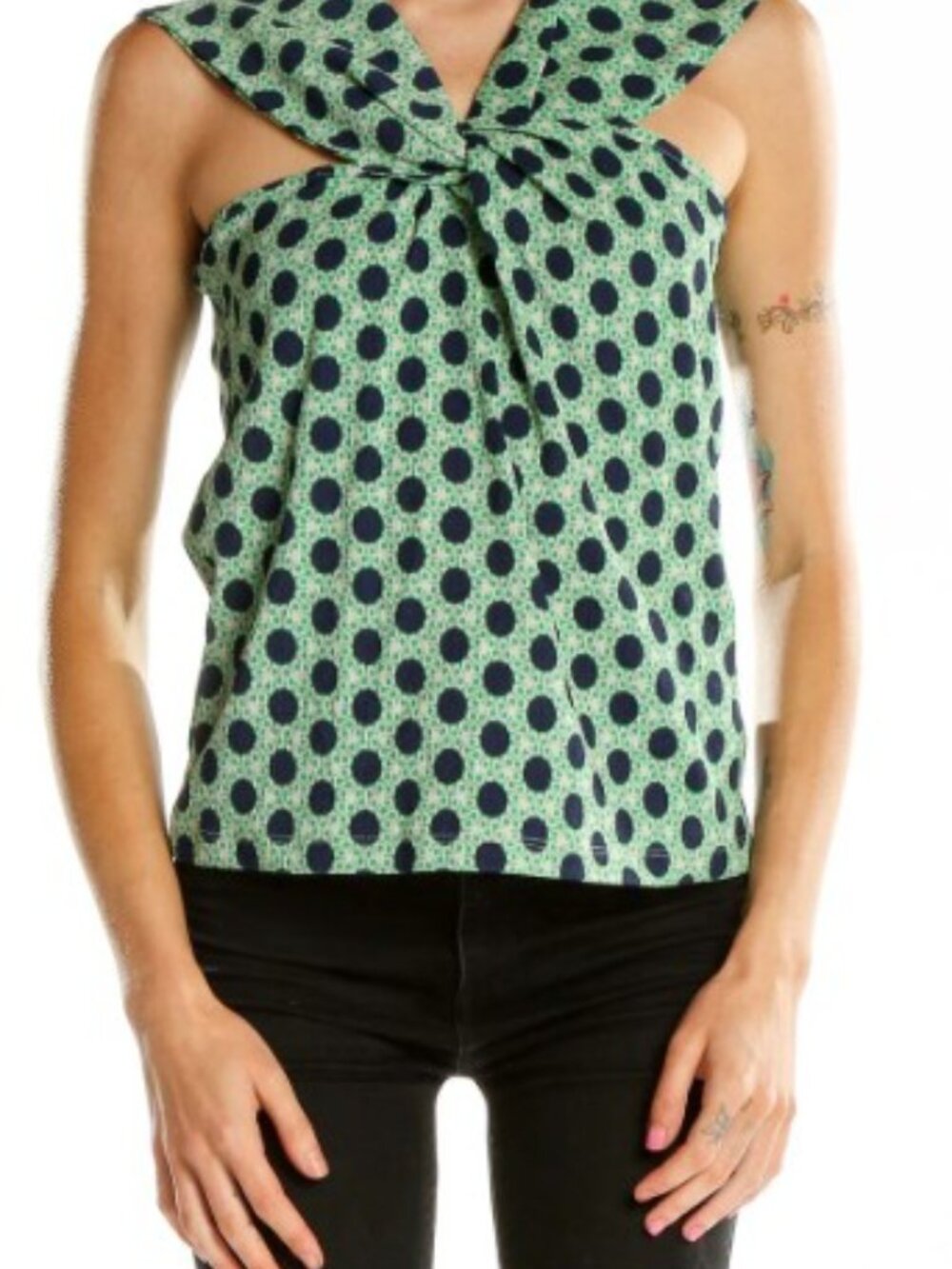 Maeve by Anthropologie Polka Dot Sleeveless Blouse Green Blue Size XL - Picture 3 of 10